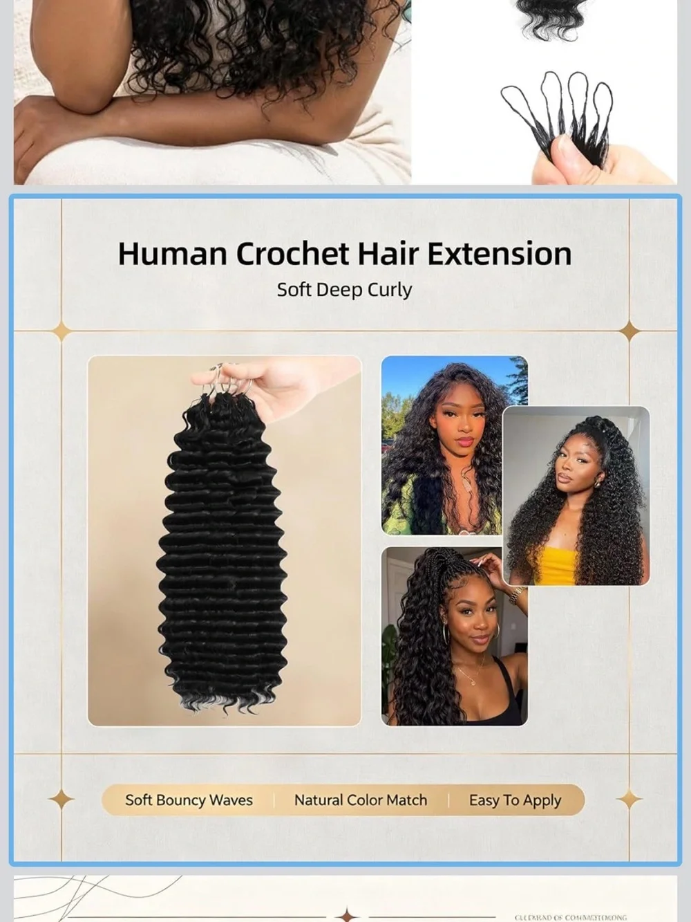 Human Crochet Hair 18 Inch 60g 50 Strands Deep Curly Miracle Knots